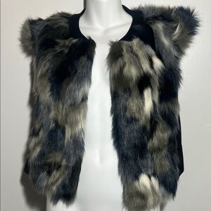 CAbi Faux Fur Vest in Black and Cream
